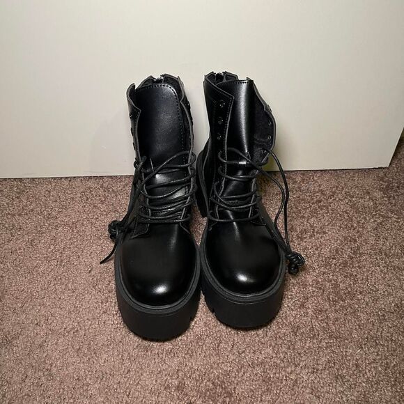 H&M Faux Leather Combat Black Boots - Picture 2 of 6
